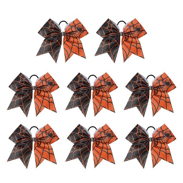 8pcs Halloween Cheer Bows Bow Knot Hair Ties Halloween Hair Ropes Halloween Hair Bands Ponytail Holders Spider Web Halloween Hair Accessories for Women Girls