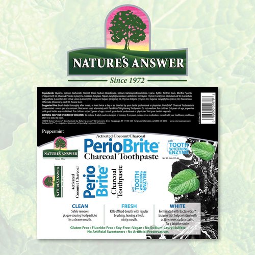 Nature's Answer Periobrite Activated Charcoal Toothpaste | Tooth Whitening, Plaque Removing, Peppermint Flavored Stain Remover | Flouride-Free, Gluten-Free, No Preservatives & Vegan 4oz
