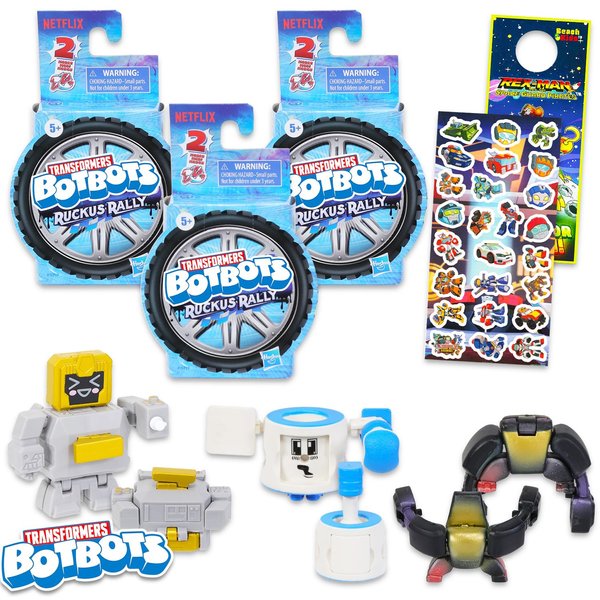 Transformers BotBots Ruckus Rally Blind Packs - Bundle with 3 BotBot Mini Figures Party Favors for Boys and Girls
