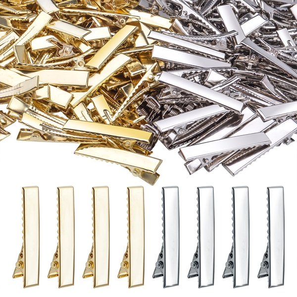200pcs 32 mm Metal Alligator Hair Clips Non-slip Hair Barrette Duck Bill Hairclips Sectioning Hairpins Clips for Salon Girls Hair Styling DIY Accessories, Golden and Silver