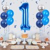 40 Inch Blue Number 1 Balloon, 1st Birthday Balloons, 11Pcs Silver Birthday Print Balloons Dark Light Blue Latex Balloons 1 Foil Balloon for Baby Boy Girl 1st Birthday Party Decorations Anniversary