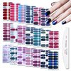 WOKOTO 20 Sheets Full Wraps Nail Art Polish Stickers Strips Set with 1Pc Nail File Gradient Adhesive Nail Decals Design Manicure Tips