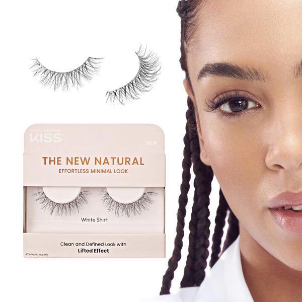KISS The New Natural, False Eyelashes, White Shirt', 12 mm, Includes 1 Pair Of Lash, Contact Lens Friendly, Easy to Apply, Reusable Strip Lashes