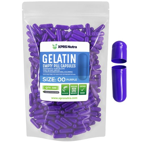XPRS Nutra Size 00 Empty Capsules - 500 Count Empty Gelatin Capsules - Empty Pill Capsules - DIY Capsule Filling - Fillable Pill Capsules Empty Gel Caps (Purple)