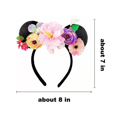 JUTTIRA Flowers Mouse Ears Hair Band Floral Mouse Ears Headbands, Flower Headwear Hair Hoop Princess Floral Head Bopper Cosplay Costume Tiara For Kids Girls & Adult