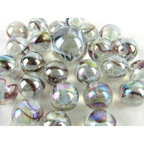 Big Game Toys~25 Glass Marbles Polar Bear Iridescent Clear/Brown/White Swirl Classic Style Game Pack (24 Player, 1 Shooter) Decor/Vase Filler/Aquarium