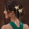 Bartosi Butterfly Clips Hair Gold Hair Barrettes Fluttering Tassel Hair Accessories Set for Women and Girls (Pack of 2)