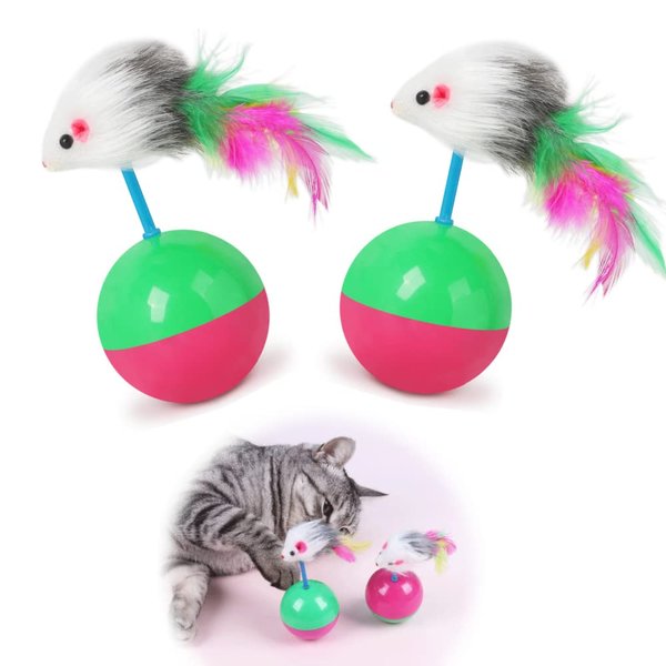 JLEivvi 2 PCS Cat Mouse Toy Furry Tumbler Mouse Cat Toy Interactive Cat Stick Interactive Cat Mice Toys Interactive Cat Toy with Sound for Wee Kitten Hunting Exercising Eliminating Boredom for cat