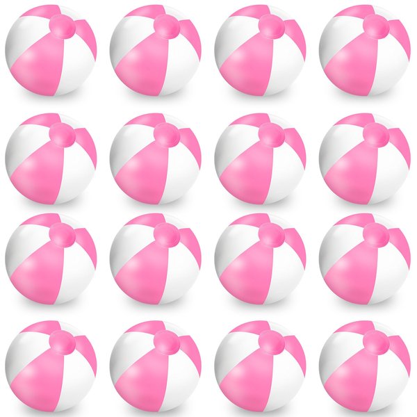 Whaline 16 Pcs 16'' Pink and White Inflatable Beach Ball Round Pool PVC Balls Cute Game Toys for Summer Hawaiian Tropical Theme Beach Party Decorations Water Sand Game Accessory