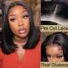 Nadula Bye Bye Knots Bob Wig Human Hair Pre-Bleached Invisible Knots 7x5 HD Lace Front Put on and Go Glueless Short Bob Wigs Pre Plucked Pre Cut Hairline 180% Density 10inch