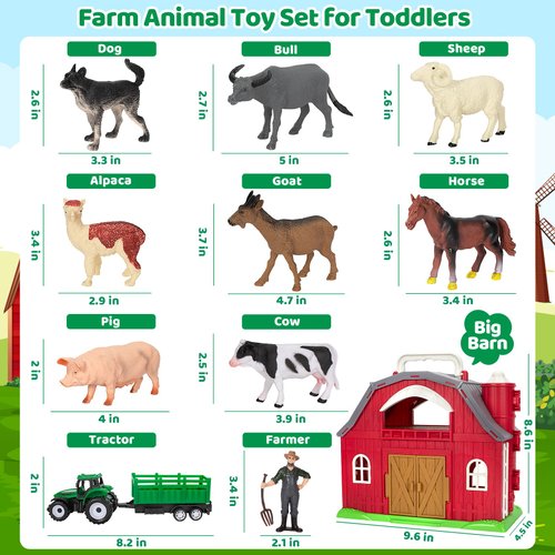 Farm Animals Toys for 1 2 3 4 5 Year Old Toddlers Girls Boys, Big Red Barn Farm with Figures Animals and Tractor Toys for Kids, Farm Playset Educational Learning Toys, Ideal Christmas Birthday Gifts