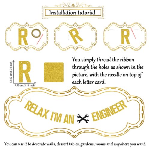 Relax I'm An Engineer Banner, Engineer Graduation Banner, Congrats Engineer Graduation Party Decorations, 2024 Engineer Degree Graduation Party Decor Supplies Gold Glitter