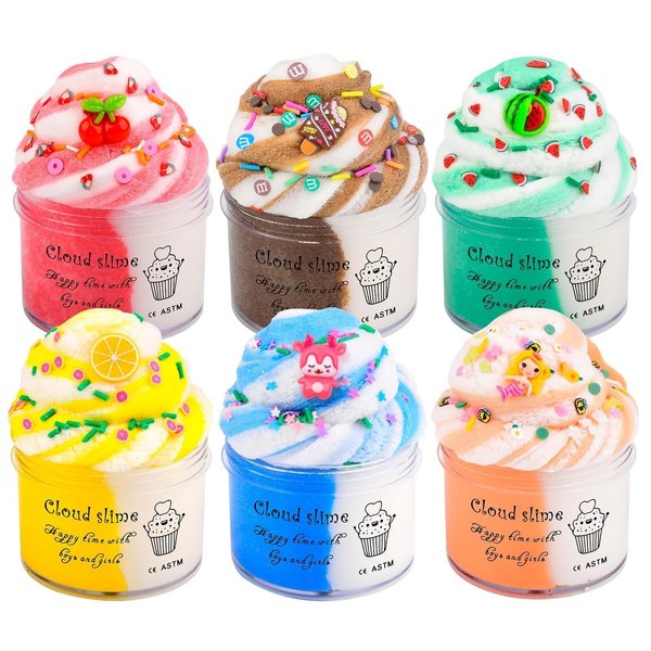 Kids Cloud Slime 6 Pack Boxed, Soft, Non-Sticky, Scented, Boys Girls Slime Kit for 4-12 Year-Old Birthday Party Favor Gifts, Toy Slime Supplies for Kids Age 4 5 6 7 8 9 10 11 12