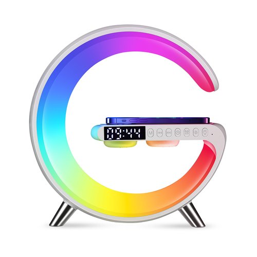 Wireless Charger Atmosphere Lamp, 2024 New Intelligent LED Table Lamp, Bluetooth Speaker, Dimmable Night Light Touch Lamp Alarm Clock with Music Sync, App Control for Bedroom Home Decor Gift (White)