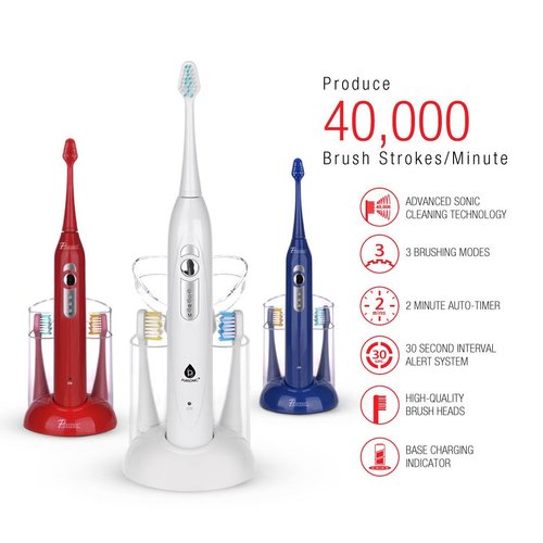 Pursonic S430 SmartSeries Electronic Power Rechargeable Sonic Toothbrush with 40,000 Strokes Per Minute, 12 Brush Heads Included (White)