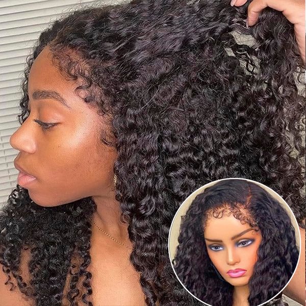Uioxvn 4C Kinky Curly Edges Hairline 13x4 Deep Curly Lace Front Wigs Human Hair With Curly Baby Hair Glueless HD Lace Frontal Wigs Human Hair Pre Plucked 150% Density (18inch)