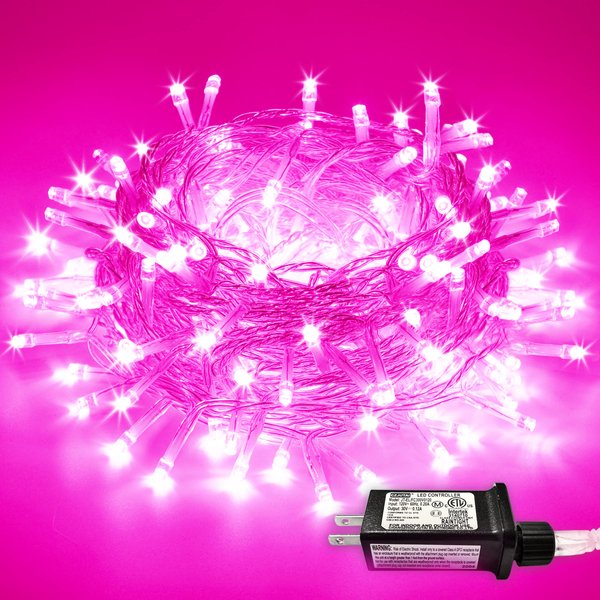JMEXSUSS Pink String Lights for Bedroom, 200 LED Pink Christmas String Lights Clear Wire, 66ft Pink LED Fairy Lights Plug in for Room Indoor Outdoor Girl's Room Valentines Christmas Tree Decorations