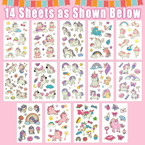 Partywind Glow Birthday Party Decorations for Kids Girls, 160 Styles Temporary Tattoos for Girls Goodie Bag Stuffers Party Games, Glow Party Supplies Favors at Night (14 Sheets)