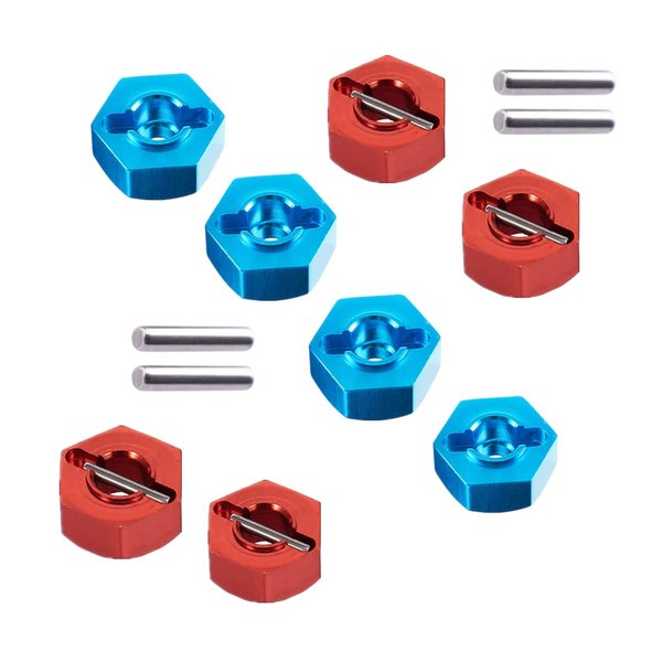 8pcs/Set Aluminum 12mm Wheel Hex Hubs Drive Adapter 5mm Thickness with 2x10mm pins for Redcat Axial HSP WLtoys Himoto Truck Model Car Upgrade Parts(Blue+Red)