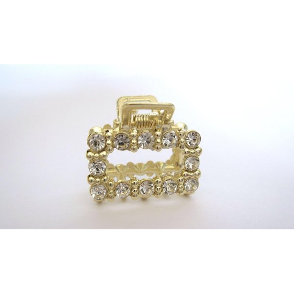 Generic Small mini gold metal crystal square hair claw clip