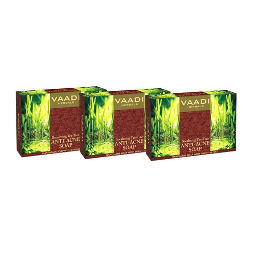 Vaadi Herbals Tea Tree Oil Bath Bar Soap, ALL Natural - Each 2.65 Ounces - Pack of 3 (8 Ounces)