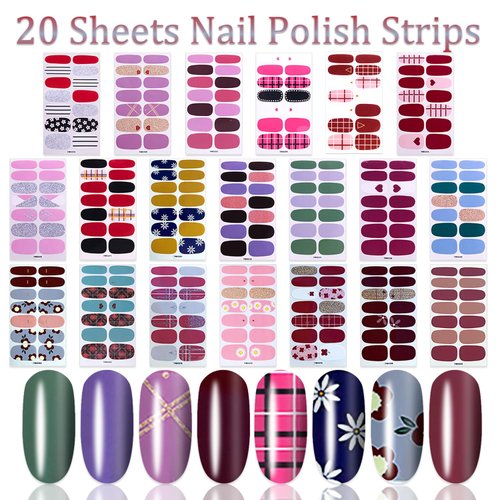 SILPECWEE 20 Sheets Glitter Nail Polish Strips Nail Stickers Full Nail Wraps for Women Adhesive Nail Polish Stickers Gel Sticker Nails with 1pc Nail File