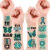 Generic 105 PCS PTSD Awareness Stickers Tattoos Teal Awareness Ribbon Veteran Party Decorations Supplies Favors Gifts for Kids Adults Men Women Prizes Rewards