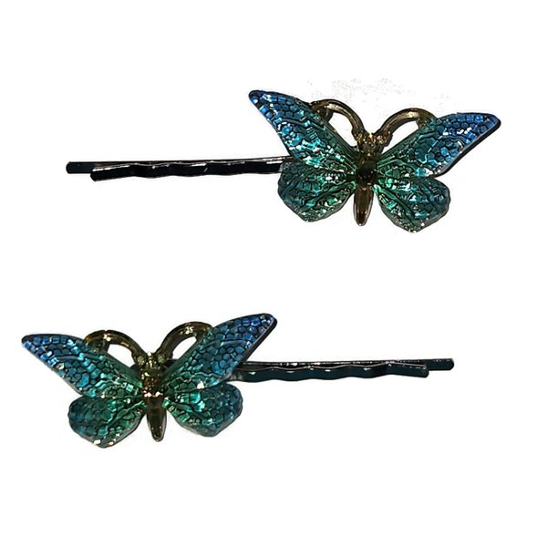 TURQUOISE BUTTERFLY Bobby PIn Hair Clip Accessory - Set of 2 Handmade