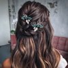 Jeairts Turquoise Hair Pins Silver Leaf Wedding Hair Pieces Glitter Rhinestone Headpiece Hair Clips Crystal Bridal Hair Accessories for Women and Girls(Pack of 2)