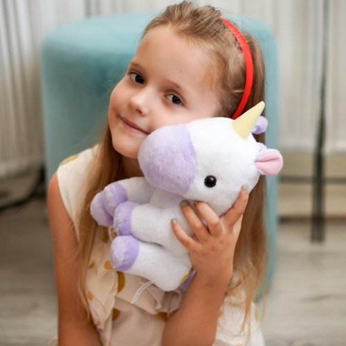WEIGEDU Adorable Small Star Unicorn Stuffed Animals Plush Toys for Kids Girls Toddler Babies Birthday Bedtime Gift, 9.8 inches Purple and White