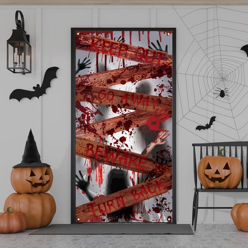 Halloween Terror Door Banner Bloody Horror Theme Door Cover, Halloween Scary Bloody Door Banner for Halloween Spooky Party Decorations Supplies, 71x35 Inch