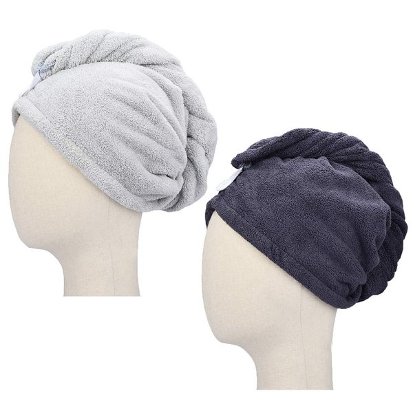 HOPESHINE Microfiber Hair Drying Towel Turban Twist for Long Hair Magic Instant Dry Hair Towel Wrap Fast Drying Absorbent Cap Great Gift for Women and Girls 2-Pack Dark Grey + Light Grey