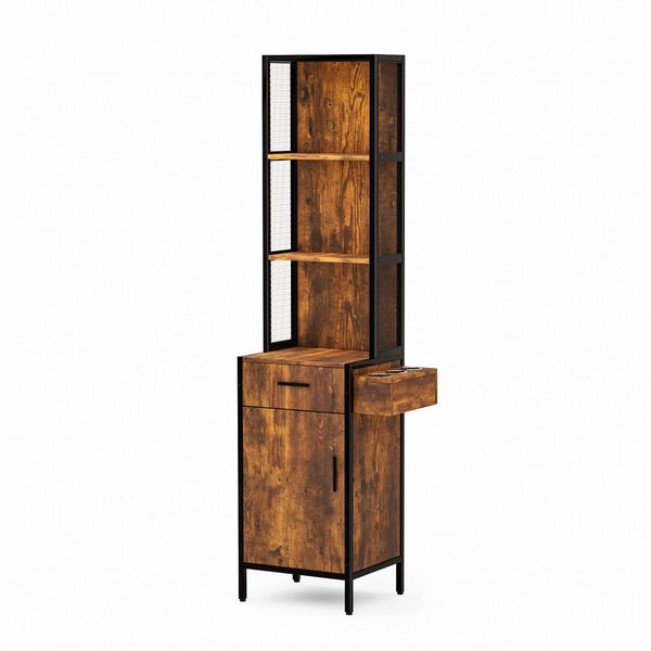 OmySalon 3-Layer Salon Storage Cabinet,Beauty Barber Salon Styling Station Organizer Equipment,Hair Stylist Station Set with 1 Drawer, 1 Cabinet & 3 Hot Tool Holders, Rustic Brown