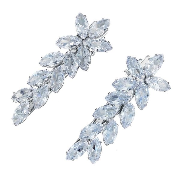 1Pair Rhinestone Wedding Hair Clips for Brides Cubic Zirconia Hair Pins Crystal Hair Pieces Wedding Hair Accessories for Bridesmaids Flower Girls Party Prom Birthday (Silver)