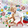Train Birthday Themed Party Decorations Set, Happy Banner Train, Train Centerpiece, with 6 Pieces Train Hanging Swirl Decoration for Train Honeycomb Birthday Baby Shower Party Supplies