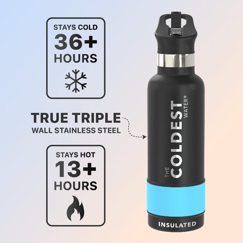 Coldest Water Bottle with Standard Mouth Straw Lid Metal Thermos Vacuum Insulated Stainless Steel l Reusable Leak Proof Cupholder Flask (12 oz, Stealth Black)
