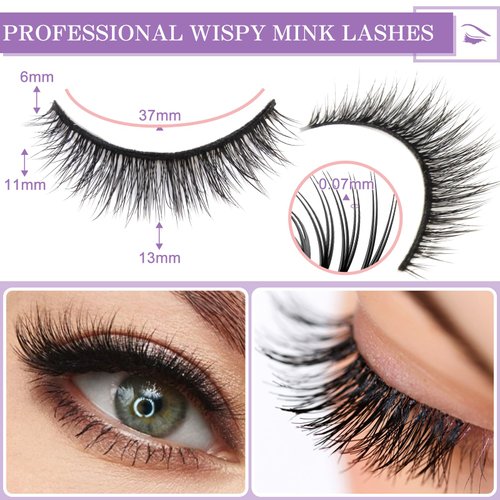 Short Natural 3D Mink Lashes - Birthday Mother's Day Gifts Presents for Women & Wife 10 Pairs Faux Wispy False Eyelashes