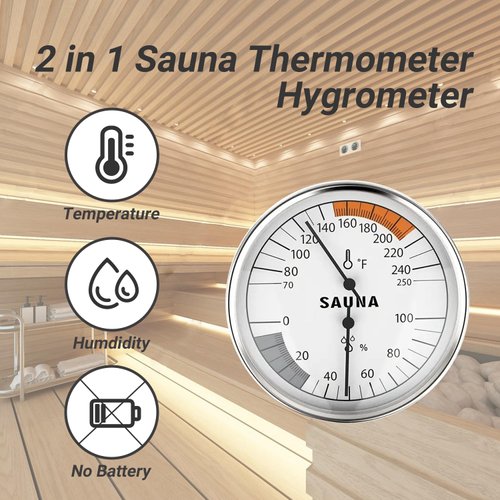 Sauna Thermometer and Hygrometer, 2 in 1 Sauna Thermometer Fahrenheit Accessories, Sauna Temperature Gauge for Sauna Steam Room Indoor Humidity Gauge Temperature Monitor Infrared Sauna Accessories