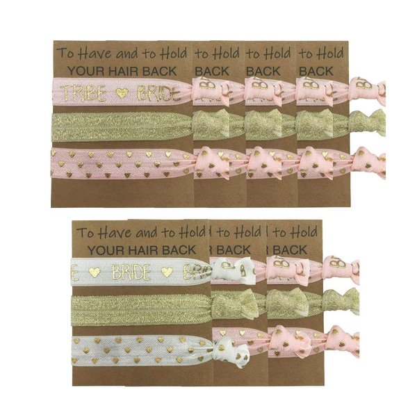 Snogisa 7 Piece Set to Have and to Hold Your Hair Back Bridesmaid Gifts Hair Tie Cards | Bachelorette Party Hair Ties | Bride Hair Ties (Pink-7)
