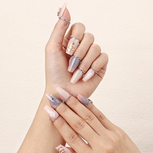 Noverlife 10PCS Wudu Nail Rings for Acrylic Nails, Size Adjustable Fingernail Rings No Adhesive, Reusable Halal Nail Ring Set, Daily Wear Non-Tarnish, Silver Metal Ring for Press on Nails with No Glue
