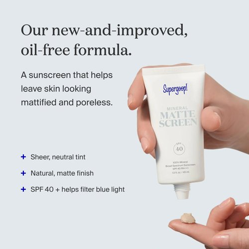 Supergoop! Mineral Mattescreen (SPF 40) - Pack of 2, 45 mL - 100% Mineral, Oil-Free Broad Spectrum Sunscreen - Smooths Skin’s Appearance, Minimizes Pores & Controls Shine - Water & Sweat Resistant