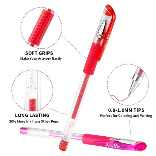 Glitter Gel Pens, 100 Color Glitter Pen Set for Making Cards, 30% More Ink Neon Glitter Gel Marker for Adult Coloring Books, Journaling Crafting Doodling Drawing