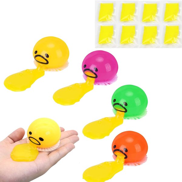 4Pcs Puking Egg Yolk Stress Ball, Vomiting Egg Yolk Stress Ball, Vomiting Disgusting Egg Yolk Ball Toy, Sucking Lazy Egg Yolk Stress Relief Toys