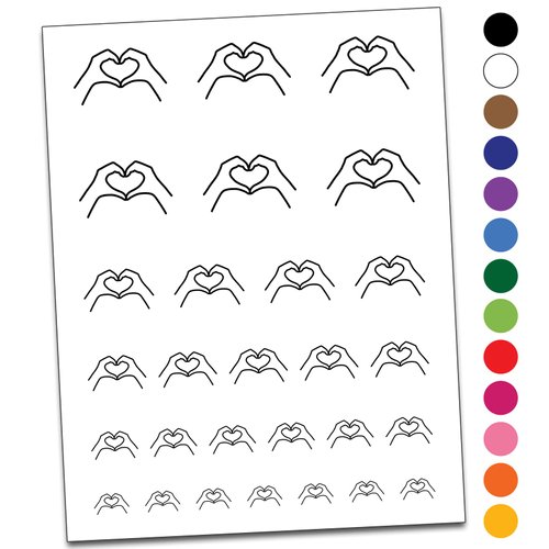 Hands Making Heart Temporary Tattoo Water Resistant Fake Body Art Set Collection - White (One Sheet)