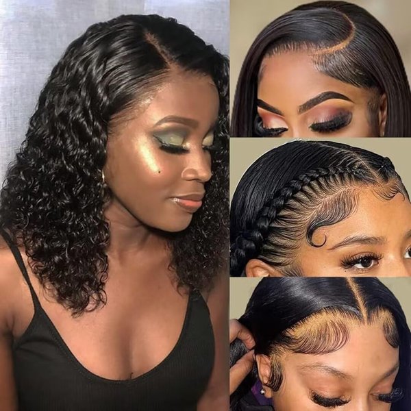 VELOMA 14inch Deep Wave Curly Bob Wigs Human Hair 13x4 Hd Lace Front Bob Wig Human Hair For Women 180% Density Pre Plucked With Baby Hair Short Curly Bob Lace Front Wig Human Hair Natural Hairline