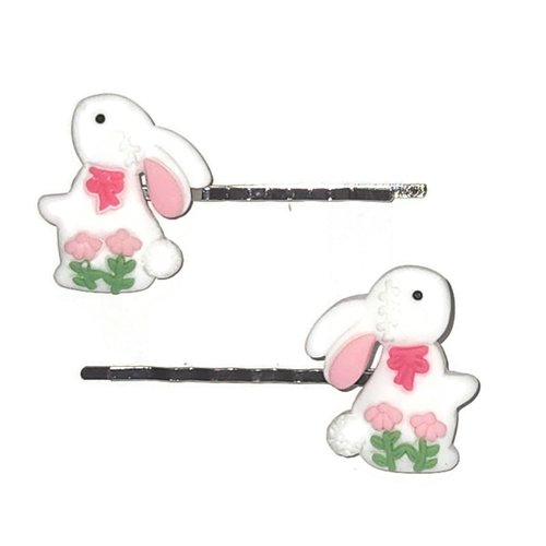 EASTER RABBIT Holiday Animal - Handmade Bobby PIn Hair clips - Set of 2
