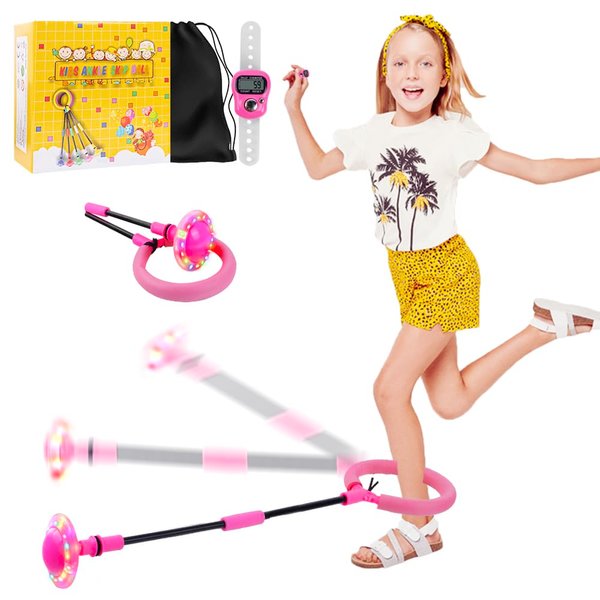 Hatende Skip It with Counter for Kids, Foldable Ankle Skip Ball, Longer Foam Padding Flash Skip It Toy for Girls, Sports & Outdoor Play Toys, Birthday Gifts for Kids 4-8 (Pink)