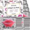 CACASO 50 Pcs Collagen Crystal Lip Masks,Lip Mask Sheet,Moisturizing Lip Mask,Lip Sheet Mask,Pink Lip Care Pads Mask for Dry Lips Hydrating Nourishing,Anti Chapped,Anti-Wrinkle,Plump Your Lips