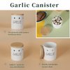 Ceramic Garlic Keeper with Wood Lid, Garlic Container for Counter Easy to Clean,Garlic Saver to Keep Your Garlic Cloves Fresh Longer,Farmhouse Garlic Holder Storage Container, 4.5-inch (White)