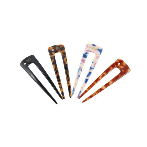 4 Pieces U Shaped Hair Pins for Buns, French Acetate Hair Forks 2 Prong Hair Stick Hairstyle Hair Accessories for Women and Girls